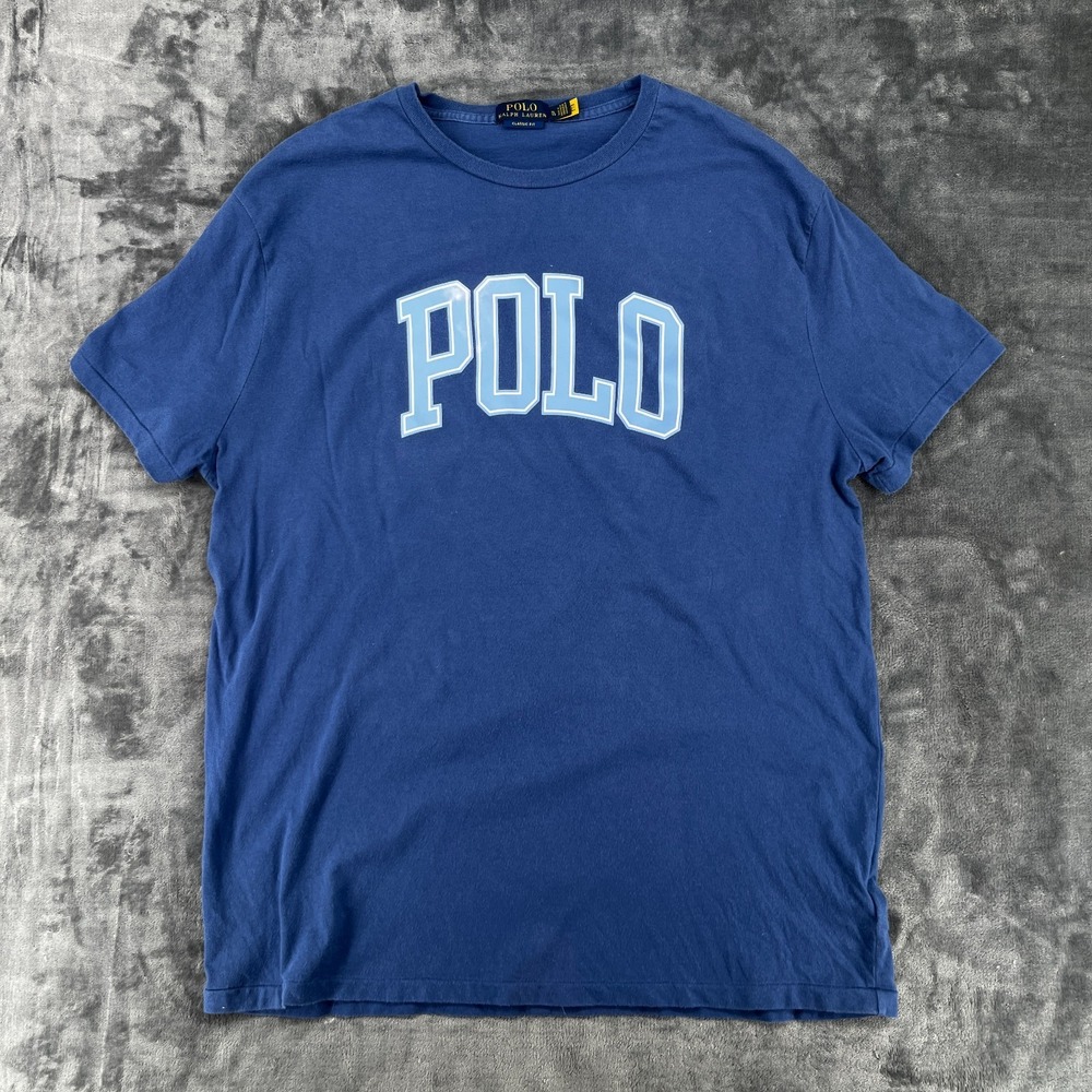 Polo Ralph Lauren Varsity Spell Out Logo T-Shirt Men's XL Blue Classic Fit